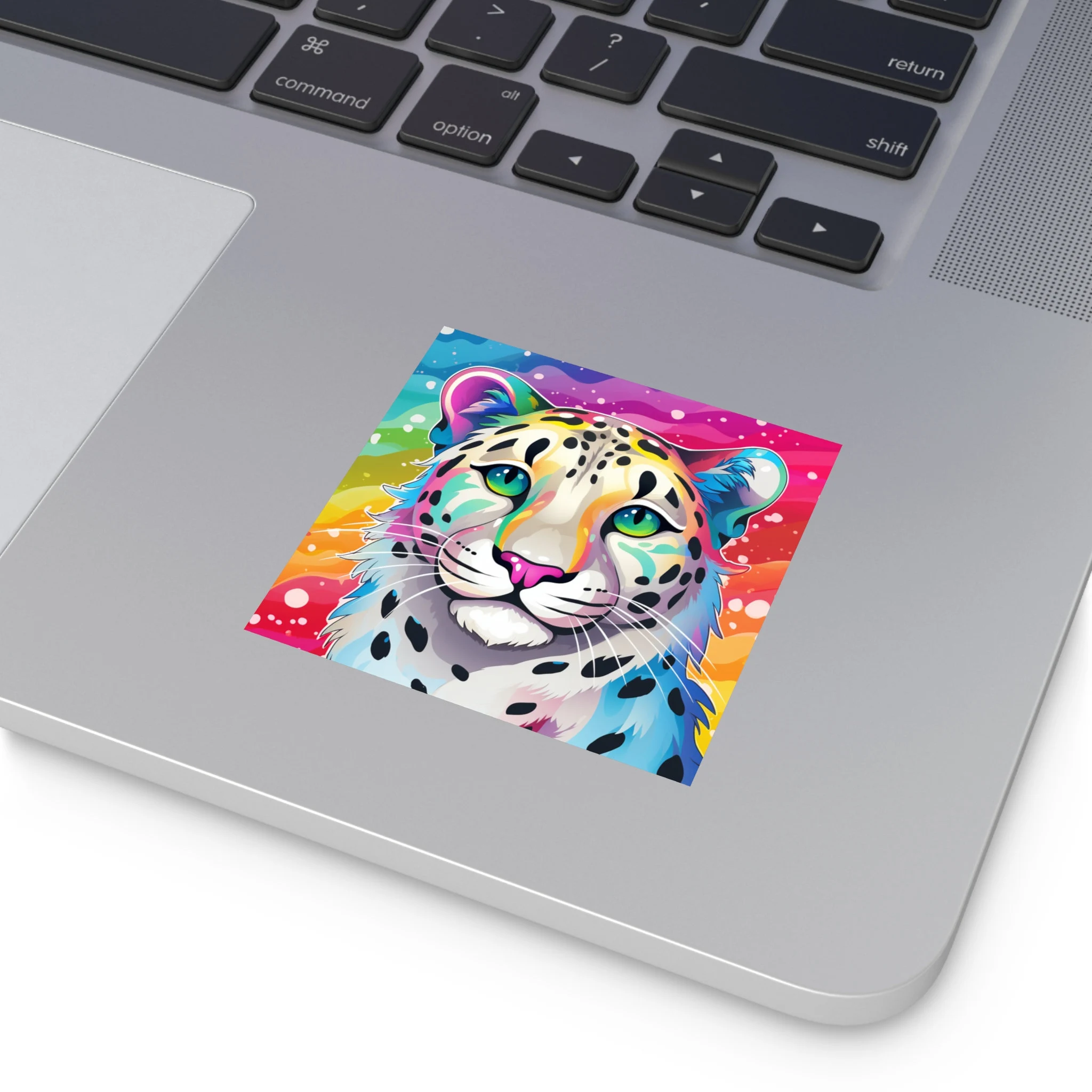 Rainbow Snow Leopard Sticker / Square Vinyl Indoor Outdoor / Gift for Animal Lover / Water Bottle Laptop Skateboard